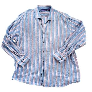 Mens Linen Blend Button Down Striped‎ Shirt
